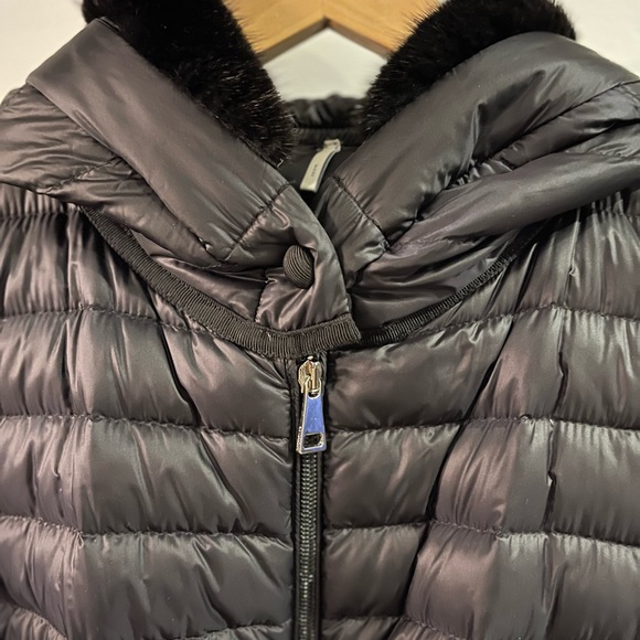 MONCLER BLACK MINK TRIMMED BARBEL DOWN QUILTED COAT SIZE1 - Picture 3 of 6